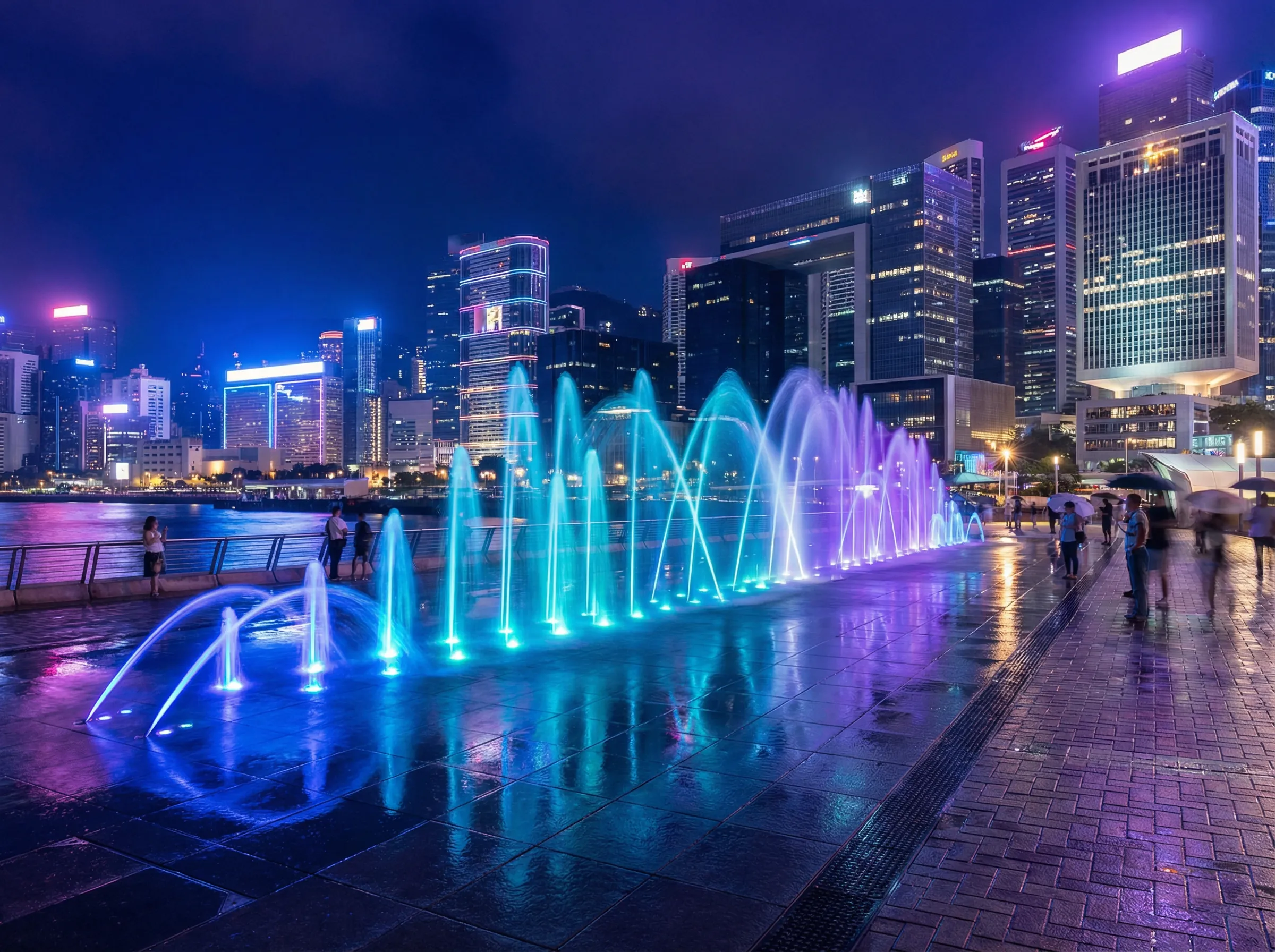 城市夜景喷泉群 - 喷水 滨水景观